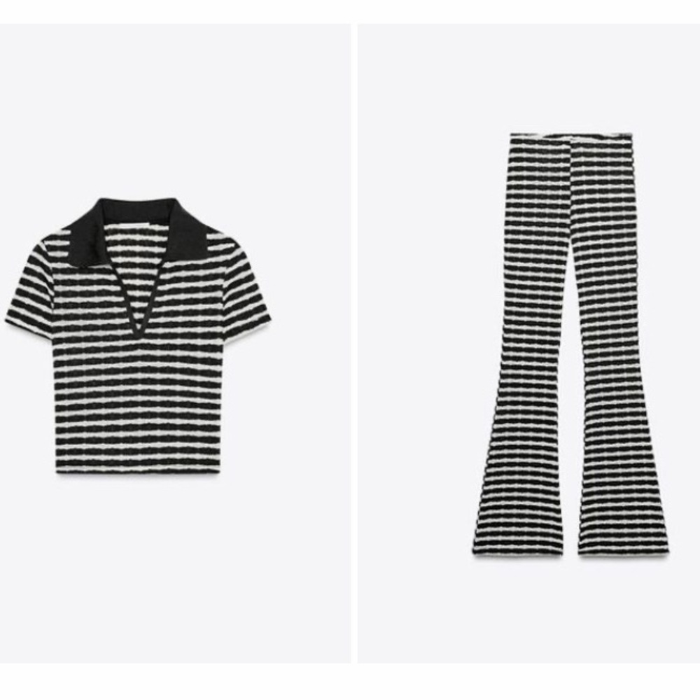 Zara matching set JACQUARD POLO SHIRT & JACQUARD FLARE PANTS - Picture 2 of 4